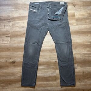 Diesel Tepphar Jeans Men 36x30 Gray Slim Carrot Stretch Denim Distressed 0111D